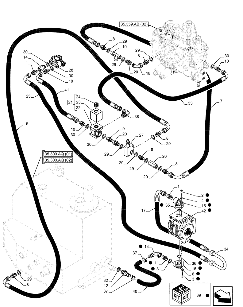 Схема запчастей Case IH FARMLIFT 525 - (35.220.AD[02]) - HYDRAULIC PUMP, LINES - END S/N 19042D (35) - HYDRAULIC SYSTEMS