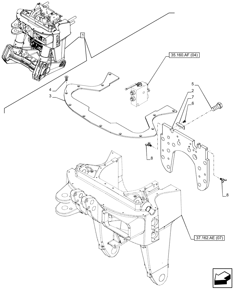 Схема запчастей Case IH PUMA 220 - (37.162.AE[08]) - VAR - 758093, 758247 - 3 POINT HITCH, FRONT, W/ PTO, W/ COUPLING, SUPPORT, COVER (37) - HITCHES, DRAWBARS & IMPLEMENT COUPLINGS