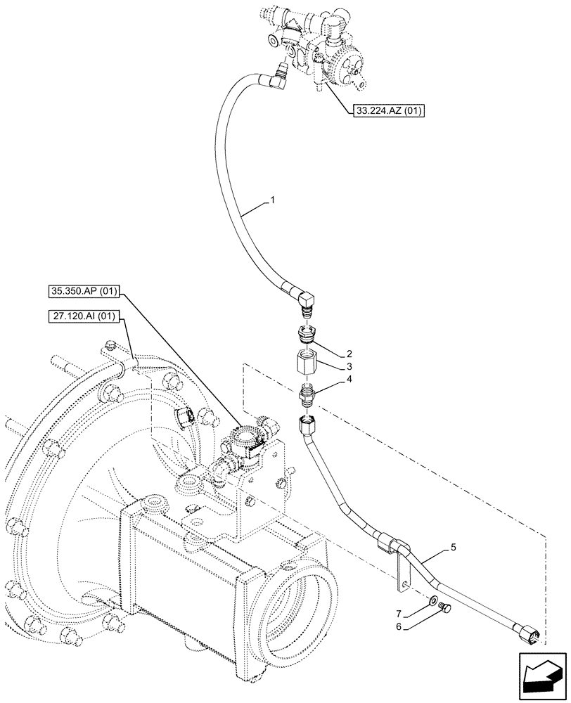 Схема запчастей Case IH PUMA 200 CVT - (33.350.AT[01]) - VAR - 337481, 337482, 337488, 337491 - ANTILOCK BRAKING SYSTEM (ABS), REAR, BRAKE LINE (33) - BRAKES & CONTROLS