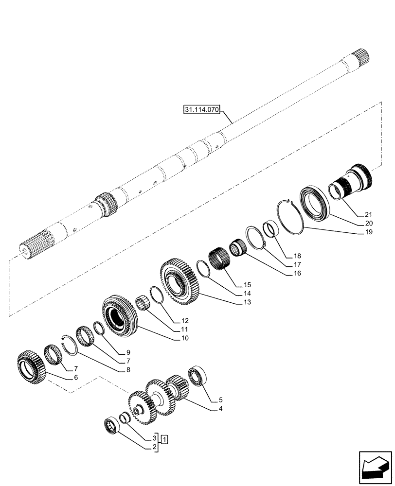 Схема запчастей Case IH FARMALL 120U - (21.152.020) - VAR - 334114, 334117, 334775, 334779, 334780, 390430 - TRANSMISSION, POWERSHUTTLE, INTERNAL, COMPONENTS, GEARS & SHAFT (21) - TRANSMISSION