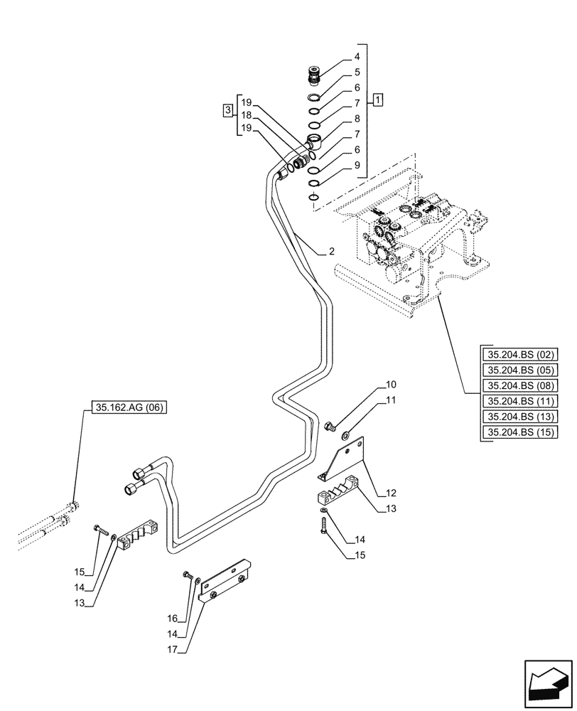 Схема запчастей Case IH PUMA 200 CVT - (35.162.AG[11]) - VAR - 758089, 758090, 758091, 758092, 758093, 758245, 758246, 758247 - 3 POINT HITCH, FRONT, CYLINDER, LINE (35) - HYDRAULIC SYSTEMS