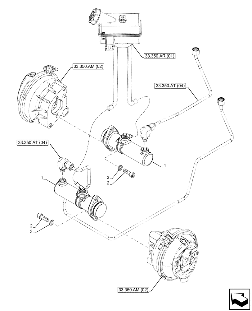 Схема запчастей Case IH PUMA 220 CVT - (33.350.AU[01]) - VAR - 337479, 337480 - ANTILOCK BRAKING SYSTEM (ABS), BRAKE CYLINDER (33) - BRAKES & CONTROLS