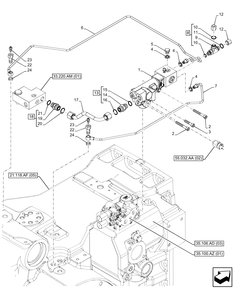 Схема запчастей Case IH PUMA 200 CVT - (33.220.AM[02]) - VAR - 758040, 758042 - HYDRAULIC AND PNEUMATIC TRAILER BRAKE, BRAKE VALVE, ITALY (33) - BRAKES & CONTROLS