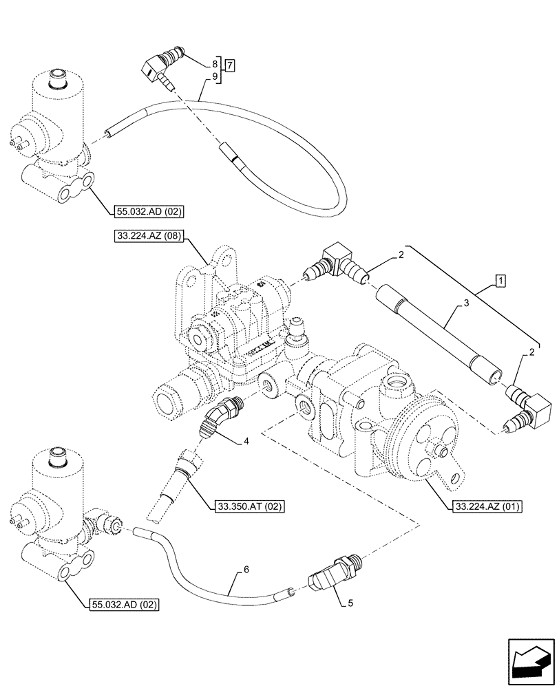 Схема запчастей Case IH PUMA 185 CVT - (33.224.AZ[10]) - VAR - 337481, 337482, 337484, 337487, 337488, 337491, 758038, 758039, 758041, 758042 - PNEUMATIC TRAILER BRAKE, PIPE (33) - BRAKES & CONTROLS