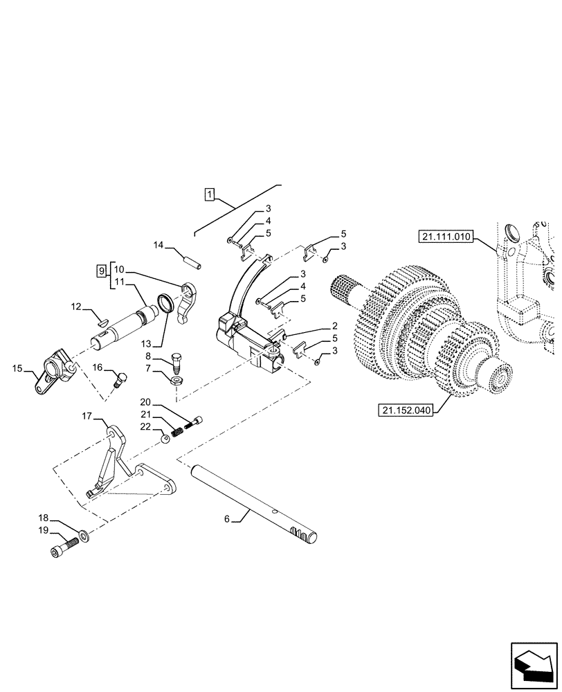 Схема запчастей Case IH FARMALL 120U - (21.152.060) - VAR - 334114, 334117, 334775, 334779, 334780, 390430 - TRANSMISSION, SEMI-POWERSHIFT, INTERNAL, COMPONENTS, GEAR REDUCTION UNIT, CONTROL (21) - TRANSMISSION