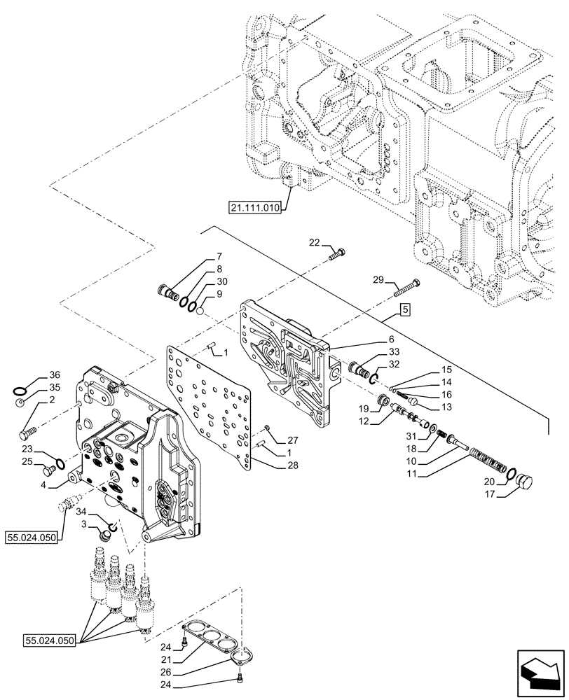 Схема запчастей Case IH FARMALL 120U - (21.133.010) - VAR - 334114, 334117, 334775, 334779, 334780, 390430 - TRANSMISSION, SEMI-POWERSHIFT, EXTERNAL CONTROL (21) - TRANSMISSION