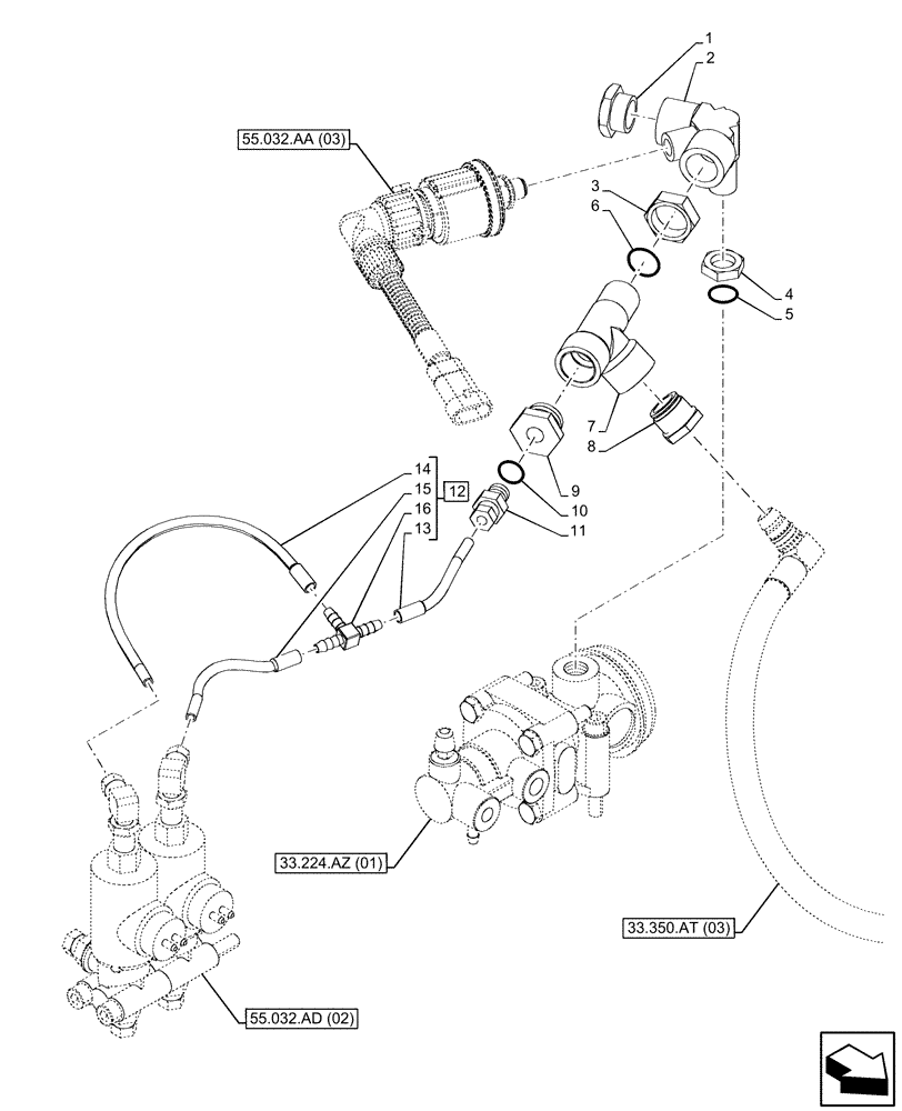 Схема запчастей Case IH PUMA 185 CVT - (33.224.AZ[09]) - VAR - 337484, 337487, 758041, 758042 - PNEUMATIC TRAILER BRAKE, PIPE (33) - BRAKES & CONTROLS