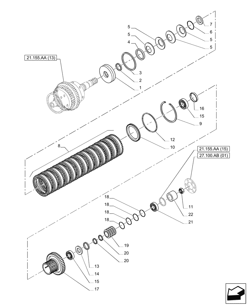 Схема запчастей Case IH PUMA 165 - (21.155.AA[13]) - VAR - 758016, 758017, 758018, 758019, 758020, 758021 - CENTRAL REDUCTION GEAR, CLUTCH (21) - TRANSMISSION