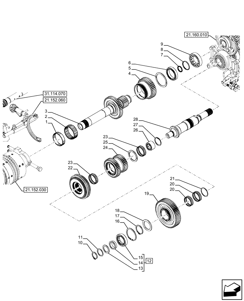 Схема запчастей Case IH FARMALL 120U - (21.152.040) - VAR - 334114, 334775, 334779, 390430 - TRANSMISSION, SEMI-POWERSHIFT, INTERNAL, COMPONENTS, GEAR REDUCTION UNIT (21) - TRANSMISSION