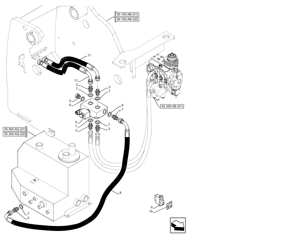 Схема запчастей Case IH FARMLIFT 525 - (35.204.BJ[07]) - REMOTE CONTROL VALVE, LINES (35) - HYDRAULIC SYSTEMS