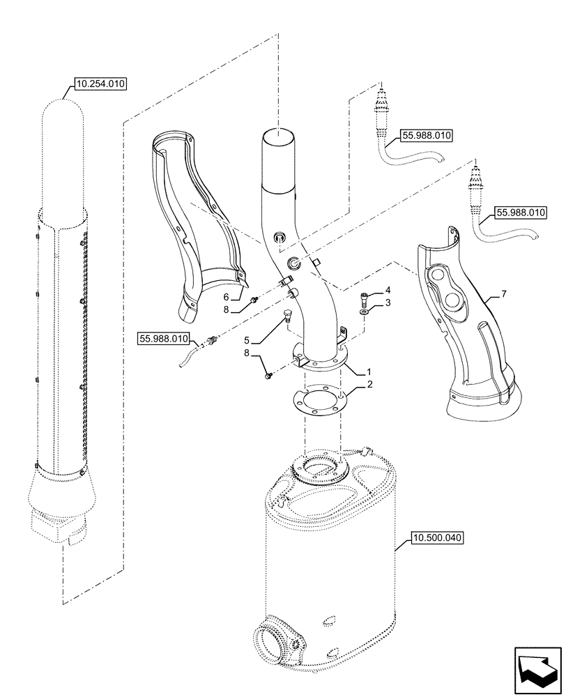 Схема запчастей Case IH FARMALL 120U - (10.500.050) - VAR - 334773, 391263 - EXHAUST SYSTEM, PILLAR (10) - ENGINE