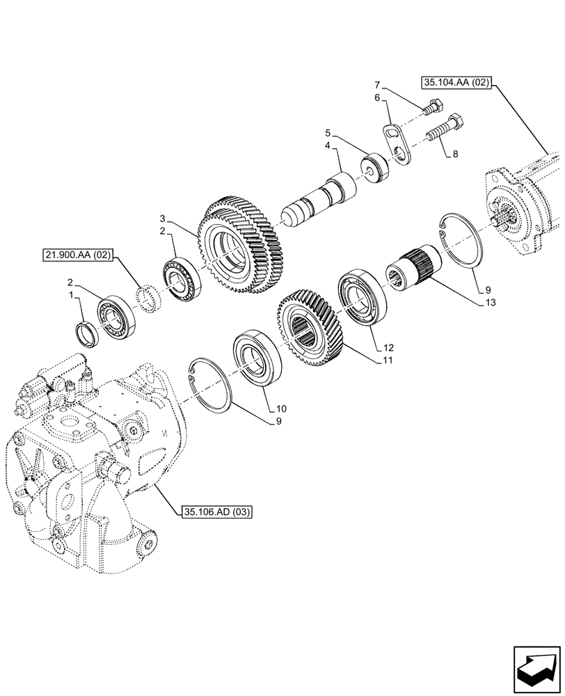 Схема запчастей Case IH PUMA 165 - (21.900.AA[03]) - VAR - 391155,758037, 758038, 758039, 758040, 758041, 758042, 758043, 758044 - HYDRAULIC PUMP, DRIVEN GEAR (21) - TRANSMISSION