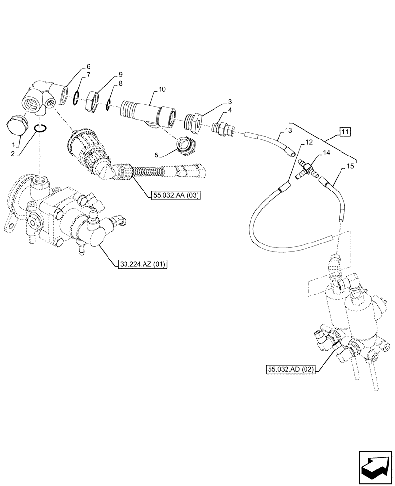 Схема запчастей Case IH PUMA 165 CVT - (33.224.AZ[08]) - VAR - 758041, 758042 - PNEUMATIC TRAILER BRAKE, PIPE, ITALY (33) - BRAKES & CONTROLS