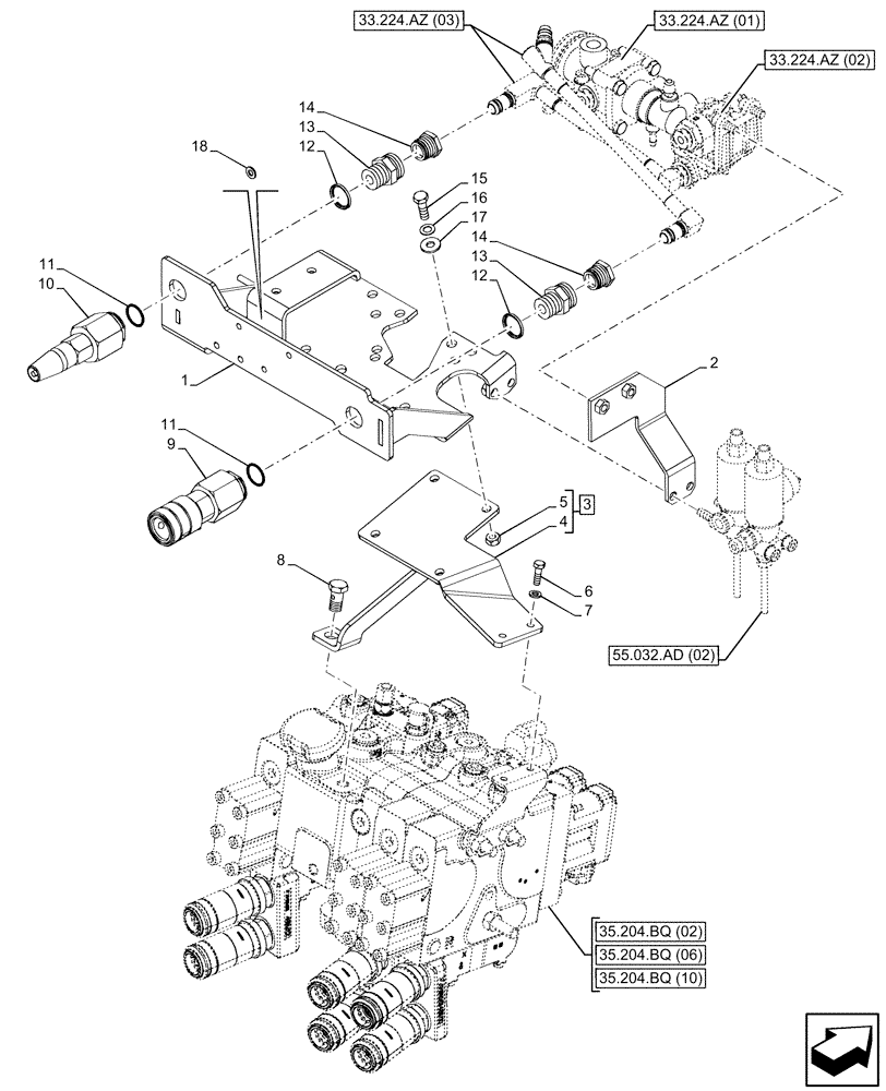 Схема запчастей Case IH PUMA 200 CVT - (33.224.AZ[05]) - VAR - 337488, 337491, 758043, 758044 - PNEUMATIC TRAILER BRAKE, BRACKET (33) - BRAKES & CONTROLS