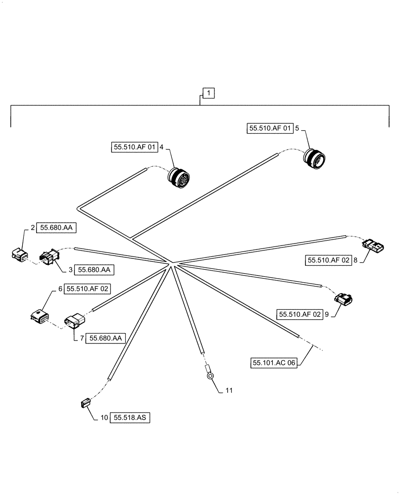 Схема запчастей Case IH 5140 - (55.101.AC[06]) - WIRE HARNESS, RIGHT MAIN (55) - ELECTRICAL SYSTEMS