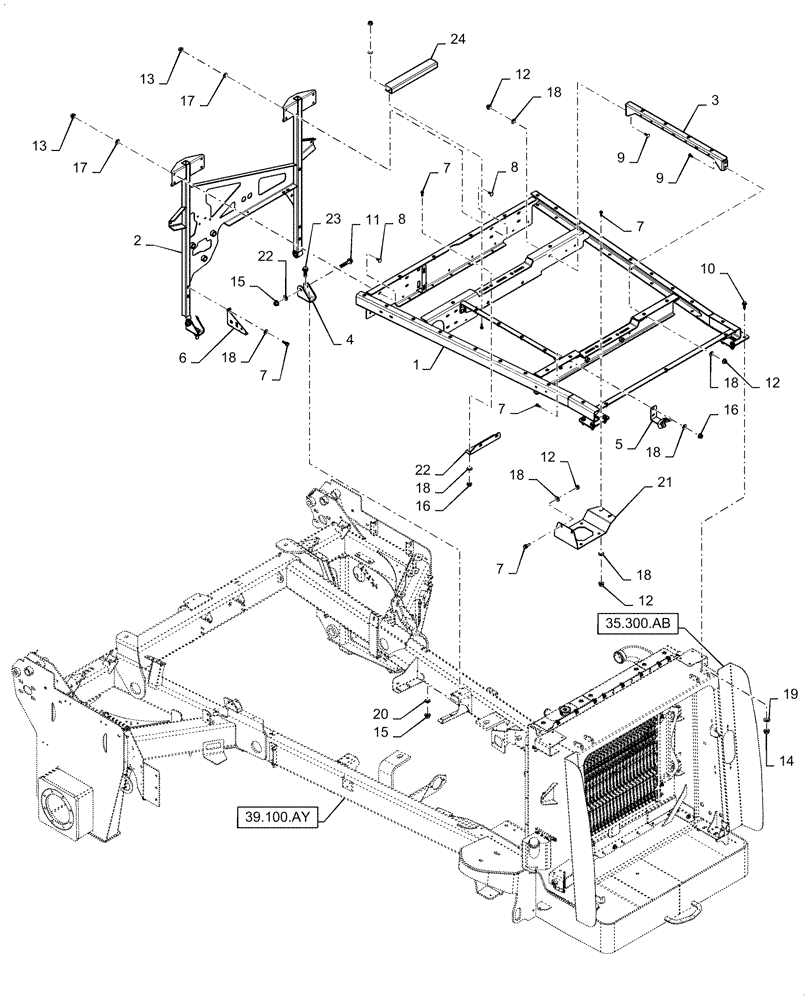 Схема запчастей Case IH WD1904 - (90.100.AU[02]) - CENTER SUPPORT FRAME (90) - PLATFORM, CAB, BODYWORK AND DECALS