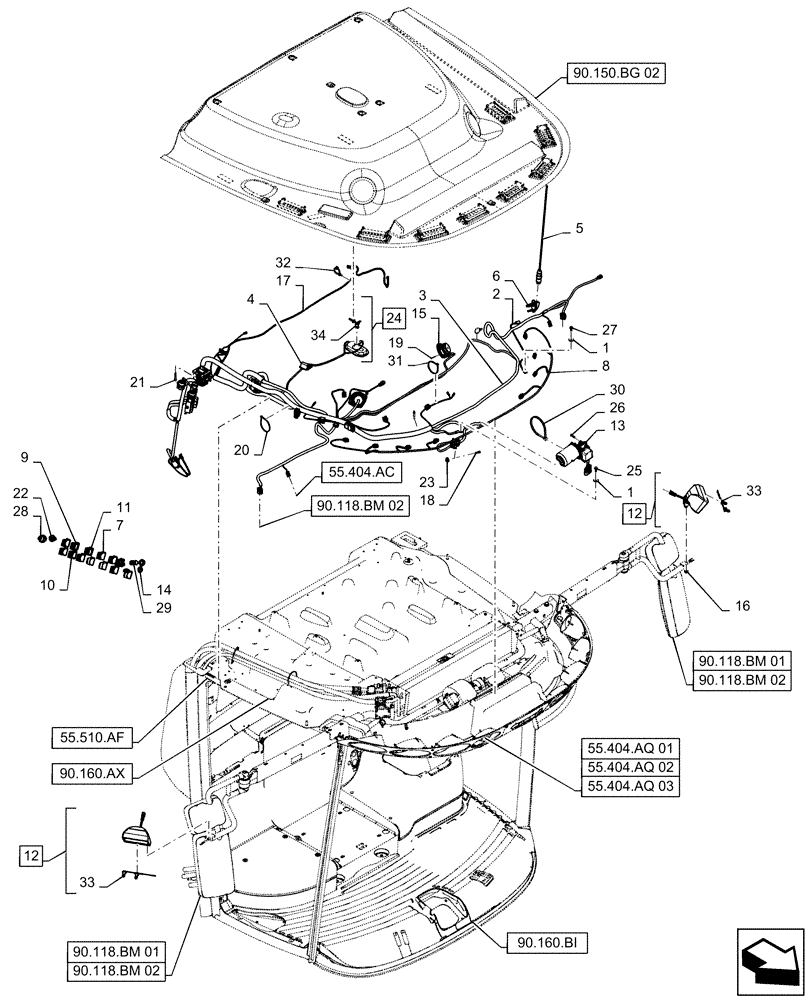 Схема запчастей Case IH 7240 - (55.510.AH[01]) - HARNESS, ROOF, CAB (55) - ELECTRICAL SYSTEMS