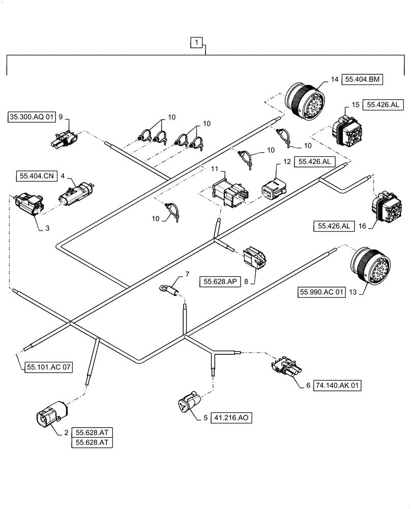 Схема запчастей Case IH 6140 - (55.101.AC[08]) - WIRE HARNESS, RIGHT MAIN, CONTINUED (55) - ELECTRICAL SYSTEMS