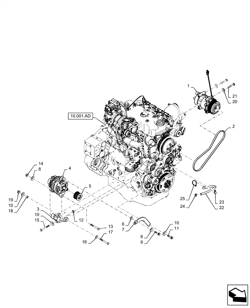 Схема запчастей Case IH WD1204 - (50.200.AA) - A/C COMPRESSOR, ALTERNATOR ASSY & MOUNTING PARTS (50) - CAB CLIMATE CONTROL