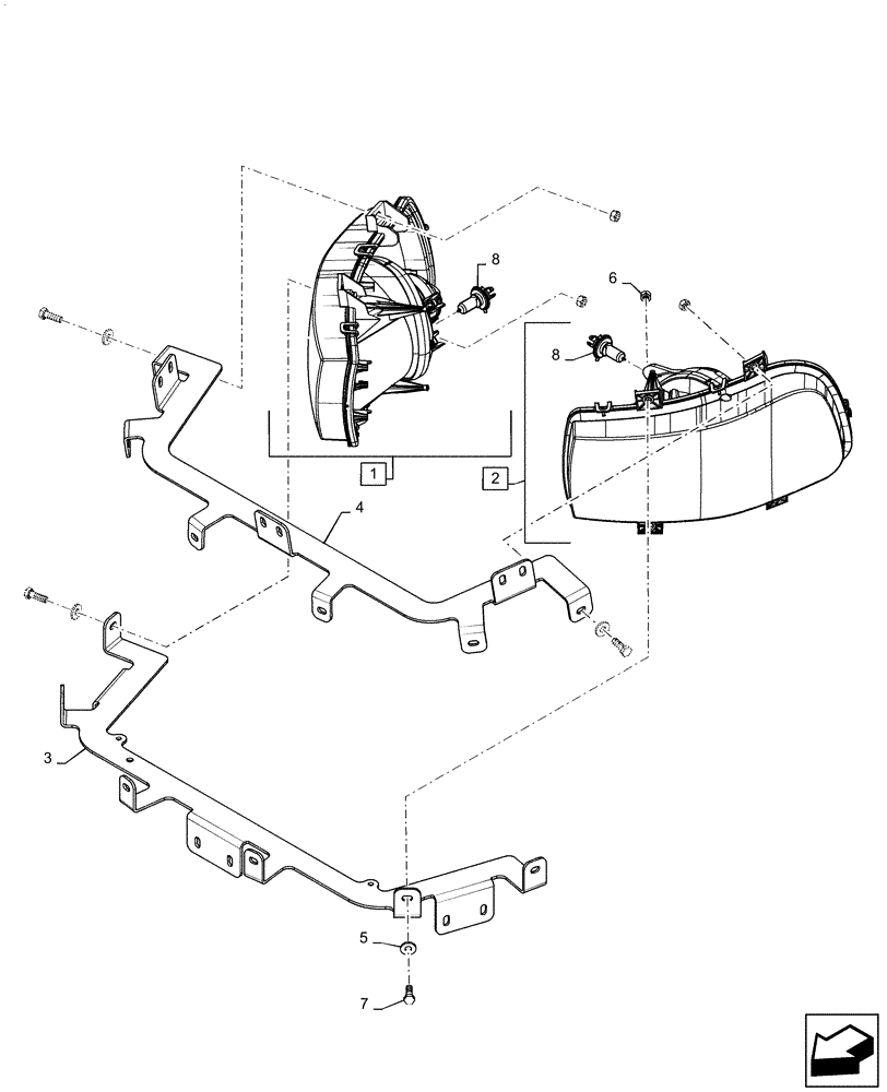 Схема запчастей Case IH PATRIOT 2250 - (55.404.AQ[01]) - HEADLAMPS, AND MOUNTING PARTS (55) - ELECTRICAL SYSTEMS