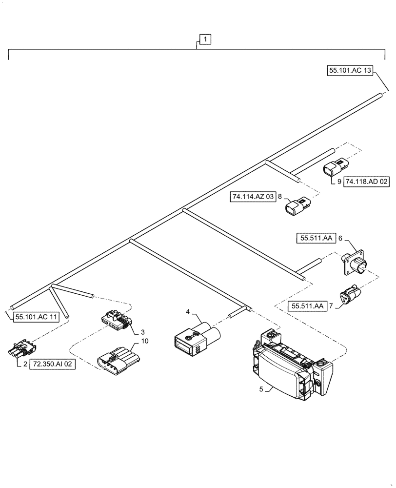 Схема запчастей Case IH 7140 - (55.101.AC[12]) - WIRE HARNESS, LEFT MAIN, CONTINUED (55) - ELECTRICAL SYSTEMS