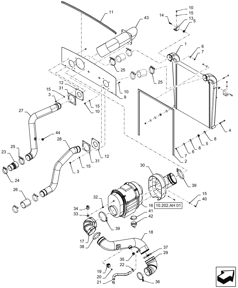 Схема запчастей Case IH PATRIOT 2250 - (10.310.AA[01]) - AIR INTAKE, AND AFTERCOOLER (10) - ENGINE