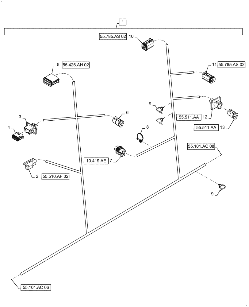 Схема запчастей Case IH 6140 - (55.101.AC[07]) - WIRE HARNESS, RIGHT MAIN, CONTINUED (55) - ELECTRICAL SYSTEMS