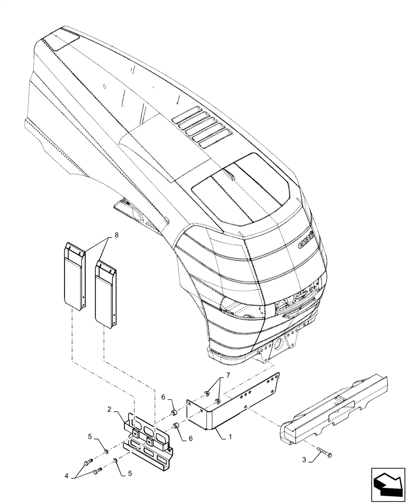 Схема запчастей Case IH MAGNUM 290 - (88.100.AL[01]) - MOUNTING PARTS, WHEEL CHOCK, SERVICE ONLY, W/O FRONT PTO (88) - ACCESSORIES