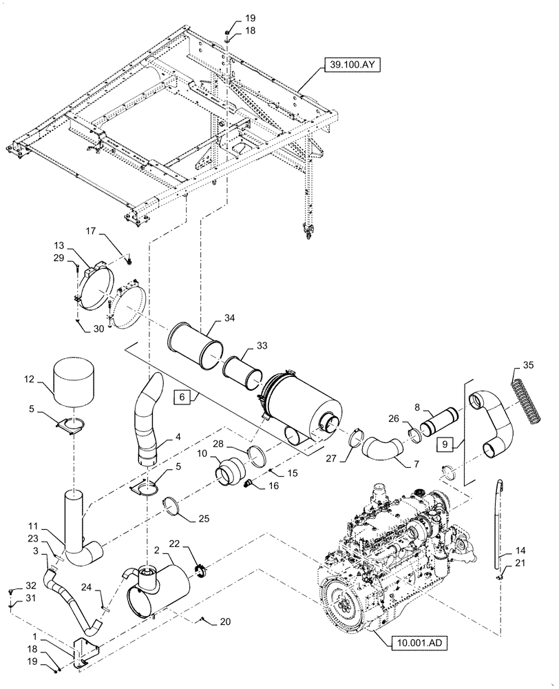 Схема запчастей Case IH WD1904 - (10.254.AI) - AIR CLEANER & EXHAUST (10) - ENGINE