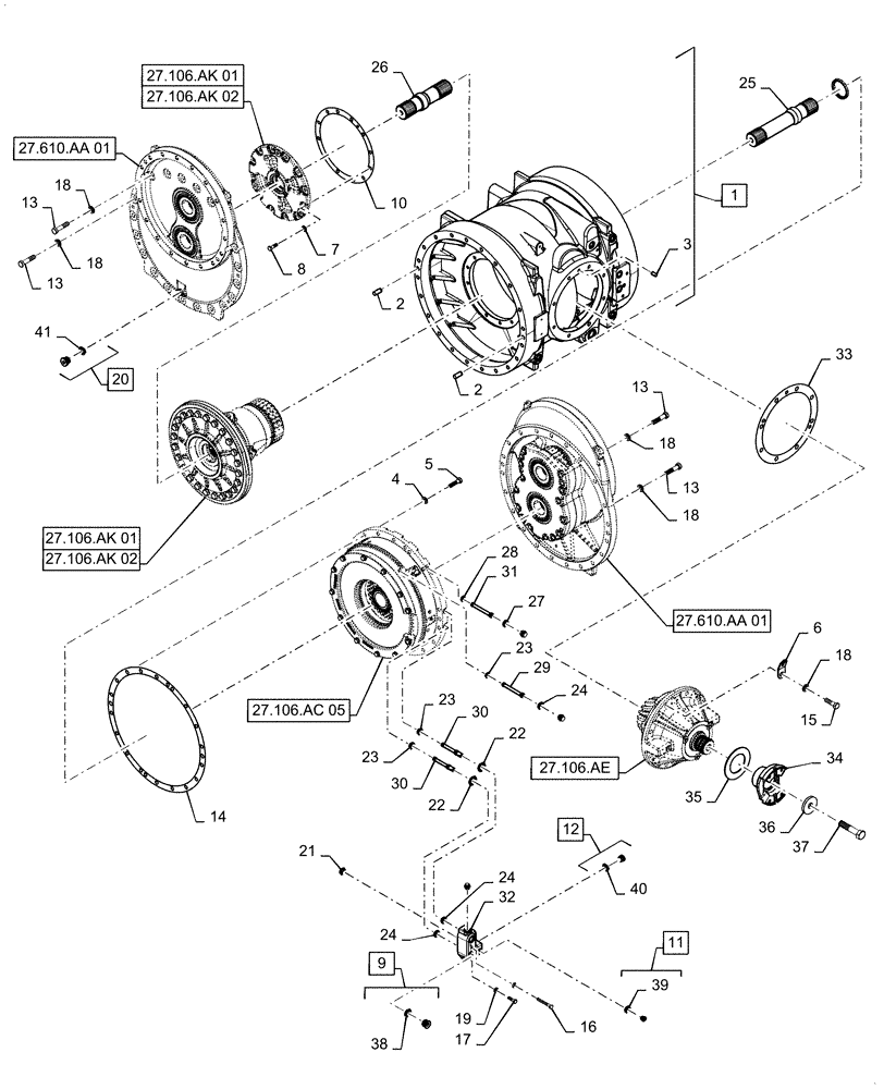 Схема запчастей Case IH QUADTRAC 470 - (27.106.AC[01]) - REAR AXLE CARRIER, 450, 470, 500, 540, BEFORE AXLE SN AJB0298119 (27) - REAR AXLE SYSTEM