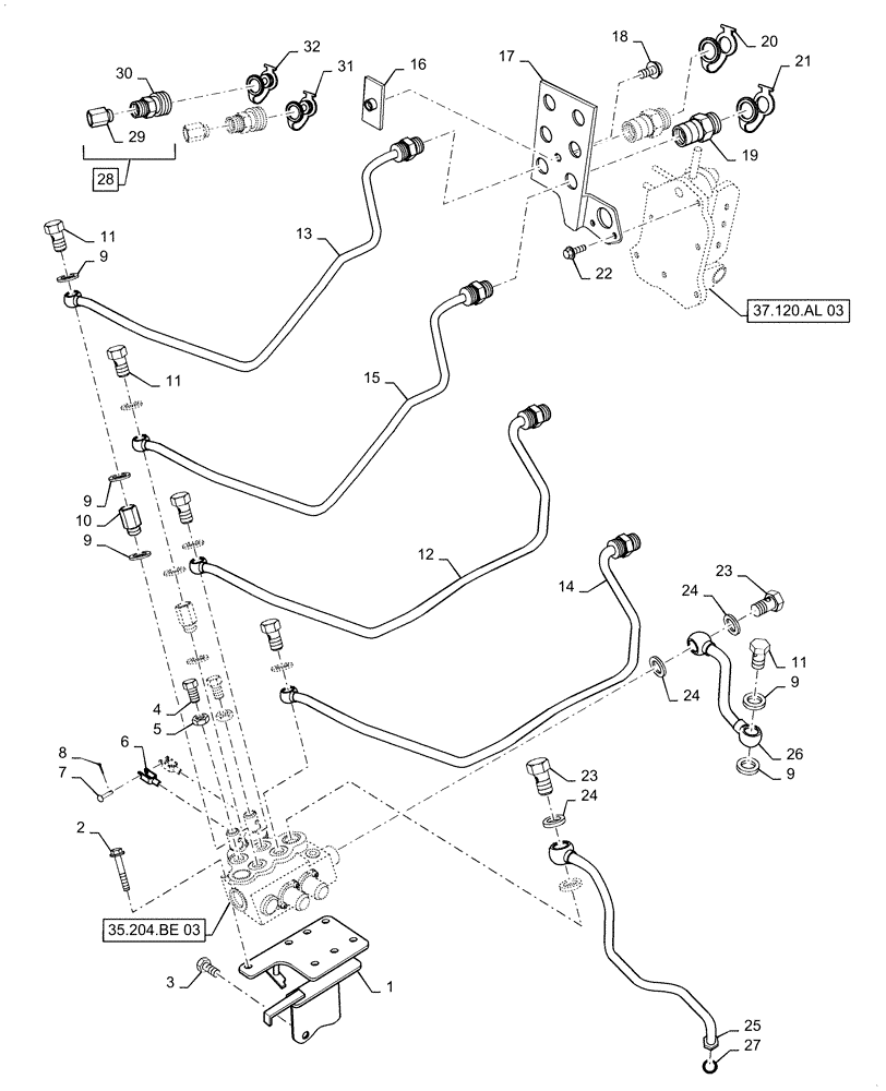 Схема запчастей Case IH FARMALL 35C - (35.204.BE[02]) - REMOTE CONTROL VALVE, FARMALL 35C, CAB (35) - HYDRAULIC SYSTEMS