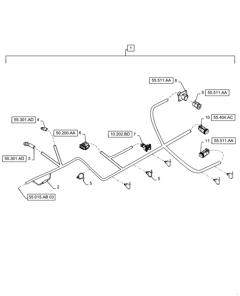 Схема запчастей Case IH 5140 - (55.015.AB[04]) - WIRE HARNESS, ENGINE, CONTINUED (55) - ELECTRICAL SYSTEMS