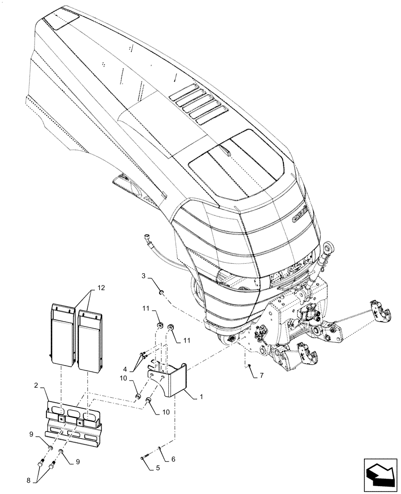 Схема запчастей Case IH MAGNUM 235 - (88.100.AL[02]) - MOUNTING PARTS, WHEEL CHOCK, SERVICE ONLY, W/ FRONT PTO (88) - ACCESSORIES