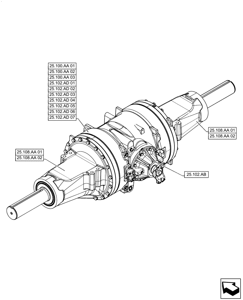 Схема запчастей Case IH STEIGER 540 - (25.000.00) - SECTION INDEX - FRONT AXLE SYSTEM (25) - FRONT AXLE SYSTEM