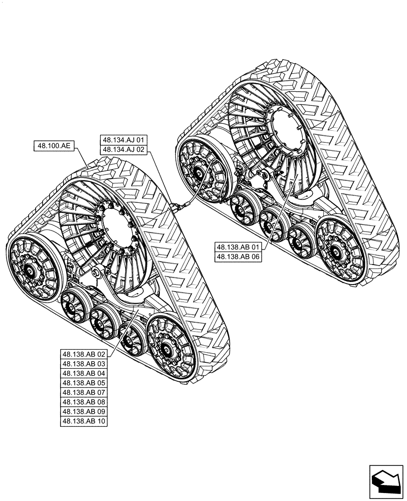 Схема запчастей Case IH QUADTRAC 470 - (48.000.00) - PICTORIAL INDEX - TRACKS & TRACK SUSPENSION (48) - TRACKS & TRACK SUSPENSION