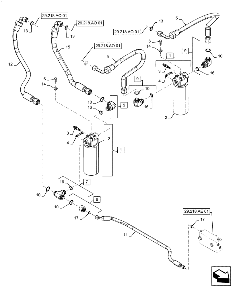 Схема запчастей Case IH PATRIOT 2250 - (29.218.AB[01]) - HYDROSTATIC PUMP FILTERS, & LINES (29) - HYDROSTATIC DRIVE