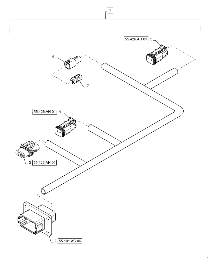 Схема запчастей Case IH 6140 - (55.426.AH[02]) - WIRE HARNESS, GRAIN TANK (55) - ELECTRICAL SYSTEMS