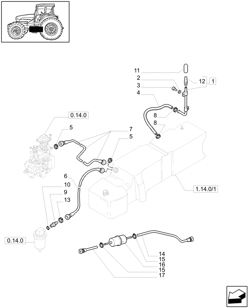 Схема запчастей Case IH MXM190 - (1.14.6/01) - FUEL LINES (02) - ENGINE EQUIPMENT