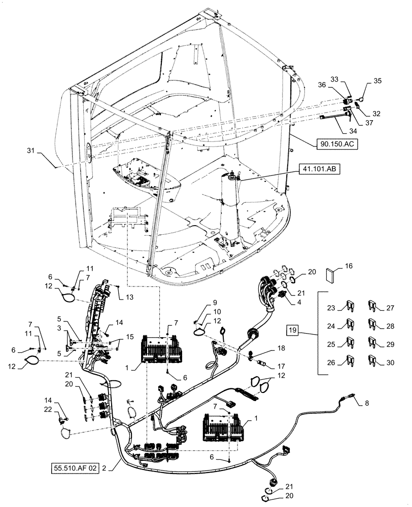 Схема запчастей Case IH 5140 - (55.510.AF[01]) - WIRE HARNESS, CAB (55) - ELECTRICAL SYSTEMS