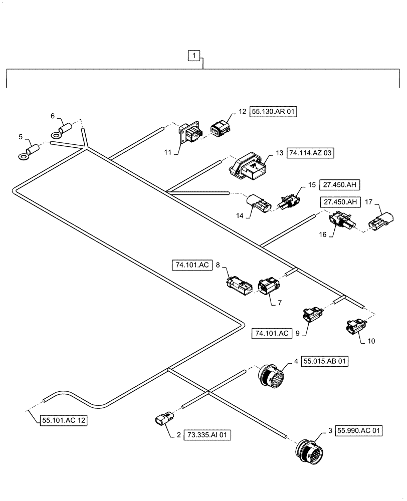 Схема запчастей Case IH 6140 - (55.101.AC[13]) - WIRE HARNESS, LEFT MAIN, CONTINUED (55) - ELECTRICAL SYSTEMS