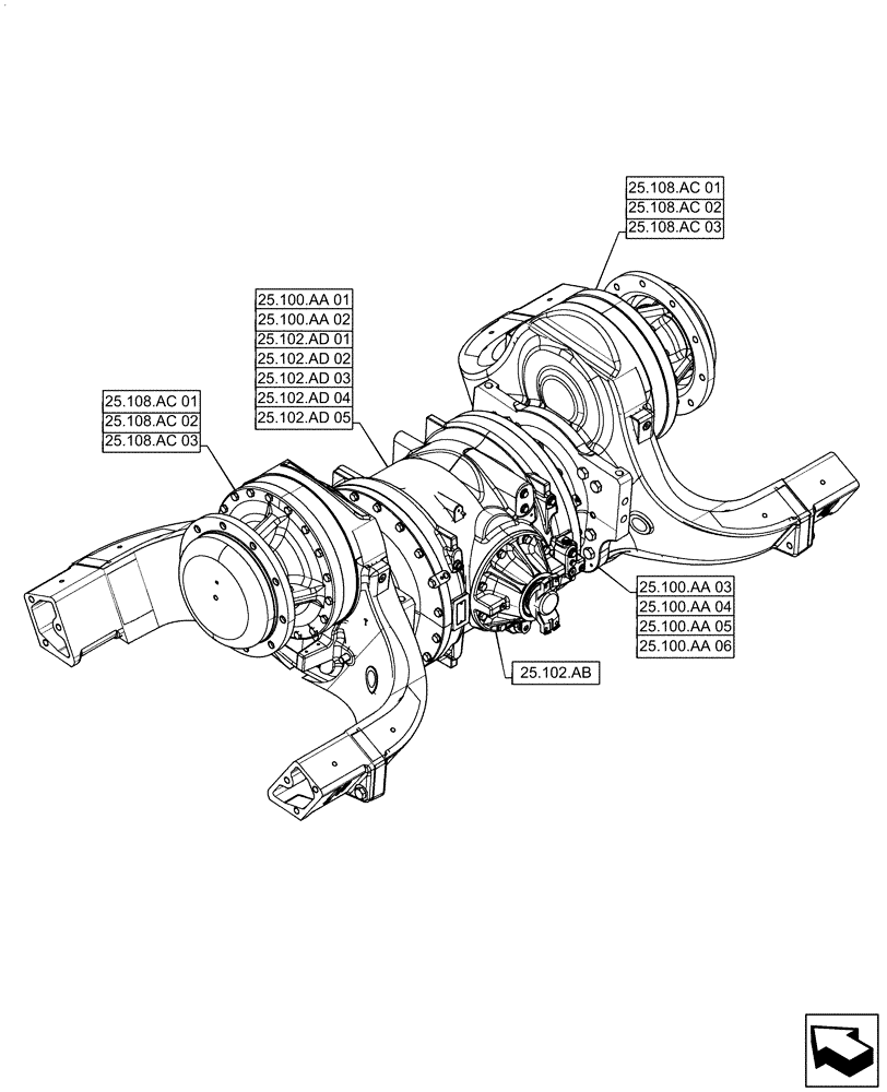 Схема запчастей Case IH QUADTRAC 470 - (25.000.00) - SECTION INDEX - FRONT AXLE SYSTEM (25) - FRONT AXLE SYSTEM