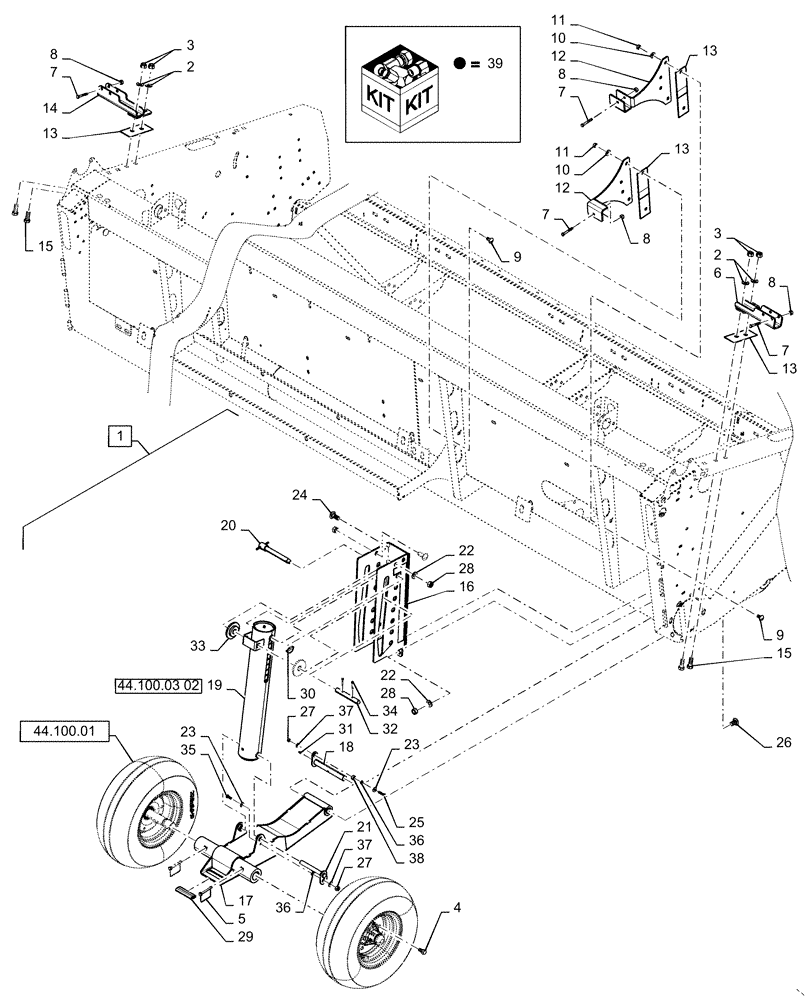 Схема запчастей Case IH 3162 - (44.100.03[01]) - GAUGE WHEEL, DUAL, ASN YEH050000 (44) - WHEELS