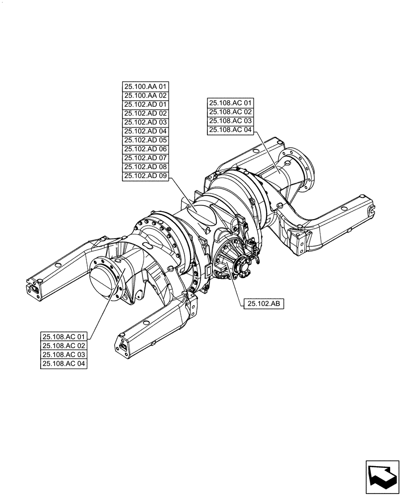 Схема запчастей Case IH QUADTRAC 470 - (25.000.00) - SECTION INDEX - FRONT AXLE SYSTEM (25) - FRONT AXLE SYSTEM