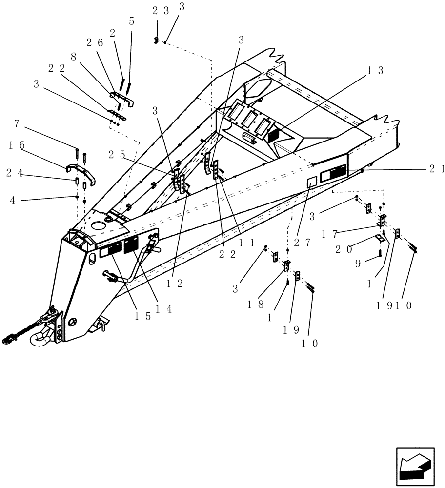 Схема запчастей Case IH ADX3360 - (F.10.D[04]) - FRONT FRAME - TOW BETWEEN HYDRAULIC HOSE CLAMPS (ASN CBJ0004442) F - Frame Positioning