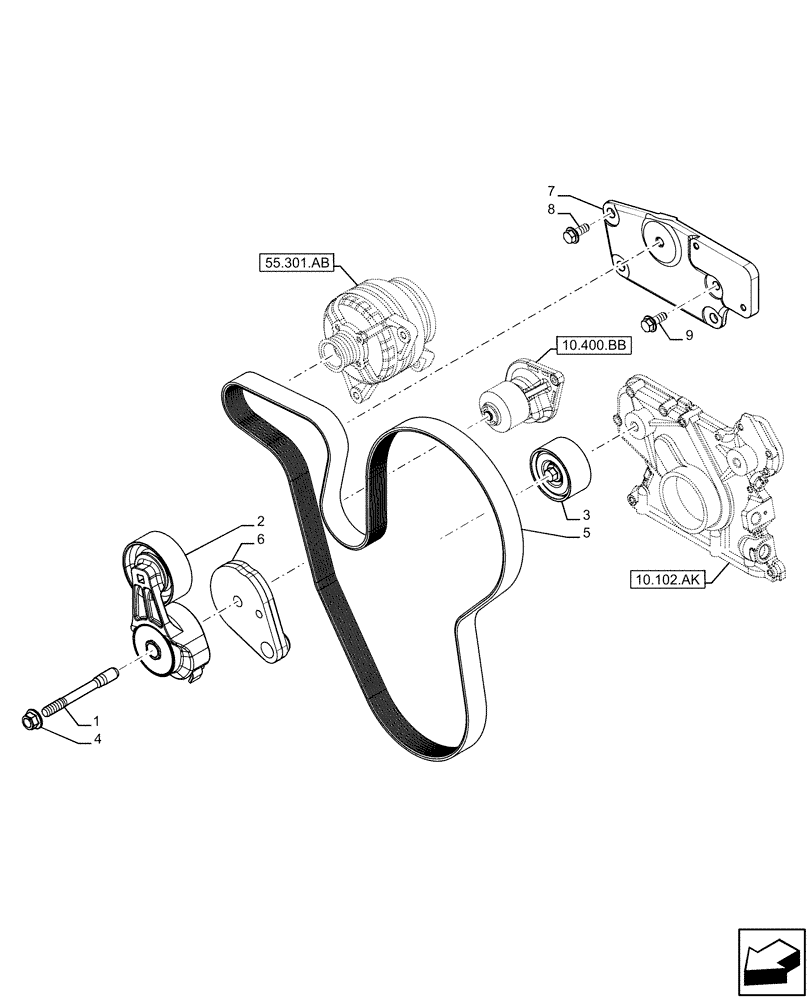 Схема запчастей Case IH F3JFE613B B006 - (10.414.AE) - BELT TENSIONER (10) - ENGINE