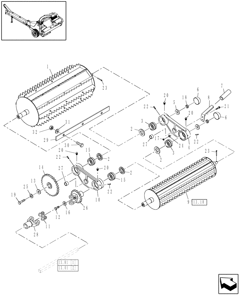 Схема запчастей Case IH FHX300 - (13.02) - UPPER FEEDROLLS (13) - CHOPPER BODY