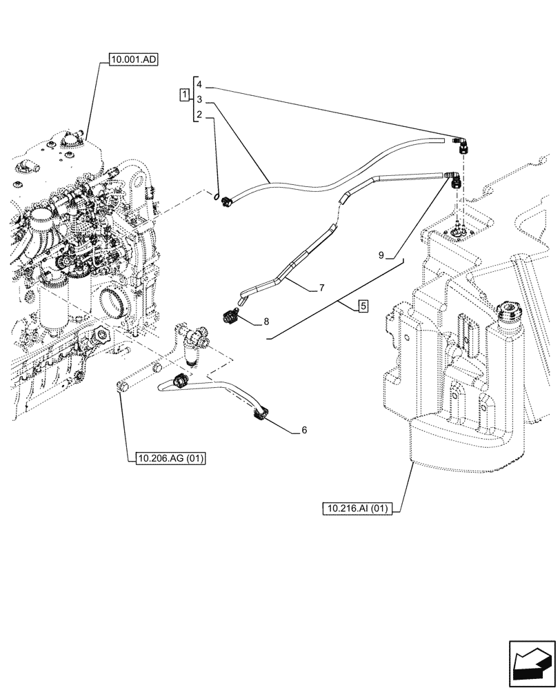 Схема запчастей Case IH PUMA 150 CVT - (10.216.BA[01]) - VAR - 391131, 758001 - FUEL TANK, LINE (10) - ENGINE