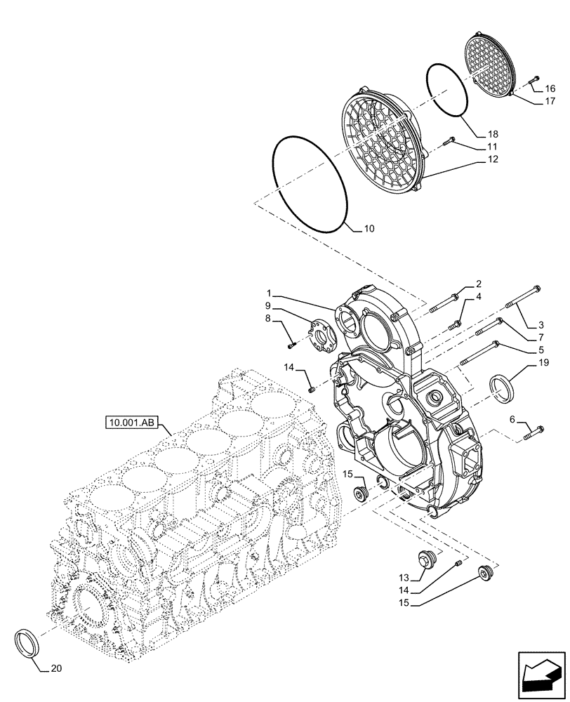 Схема запчастей Case IH F2CFE613E B043 - (10.102.AK) - CRANKCASE, COVER (10) - ENGINE