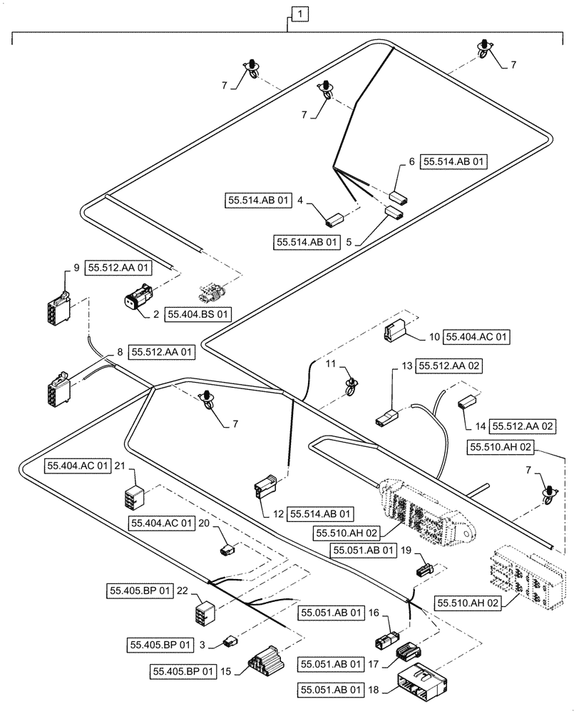 Схема запчастей Case IH PATRIOT 2250 - (55.510.AH[01]) - ROOF HARNESS, PART I (55) - ELECTRICAL SYSTEMS