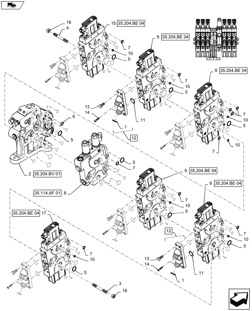 Схема запчастей Case IH MAGNUM 280 - (35.204.BE[47]) - VALVE ASSY, 6 STACK AUX VALVES STD/HI FLOW - ASN ZGRF01054 (35) - HYDRAULIC SYSTEMS